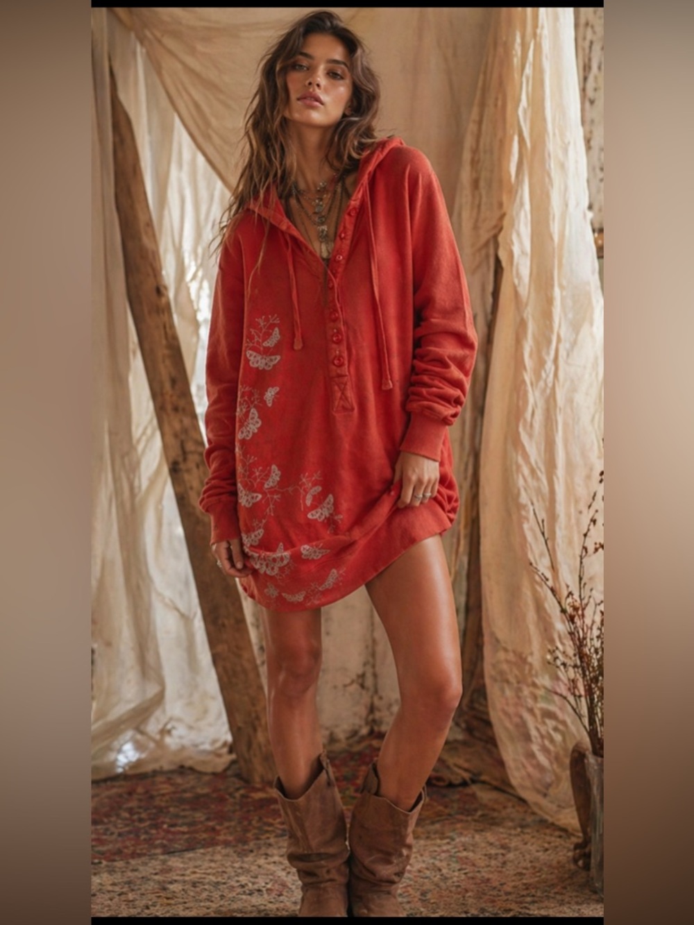 Free people long orange hoodie